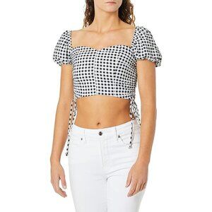Likely Black And‎ White Gingham Cavanaugh Puff Sleeve Cropped Corset Top Size S